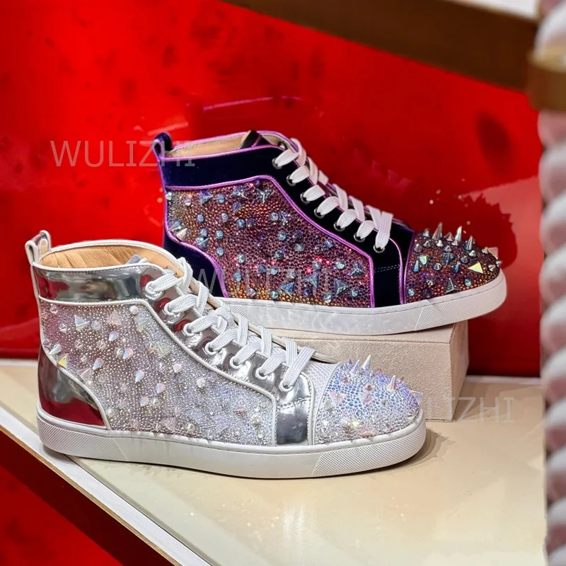 Men Shoes Runners - Dark Purple Crystal Rivet Men Sneakers